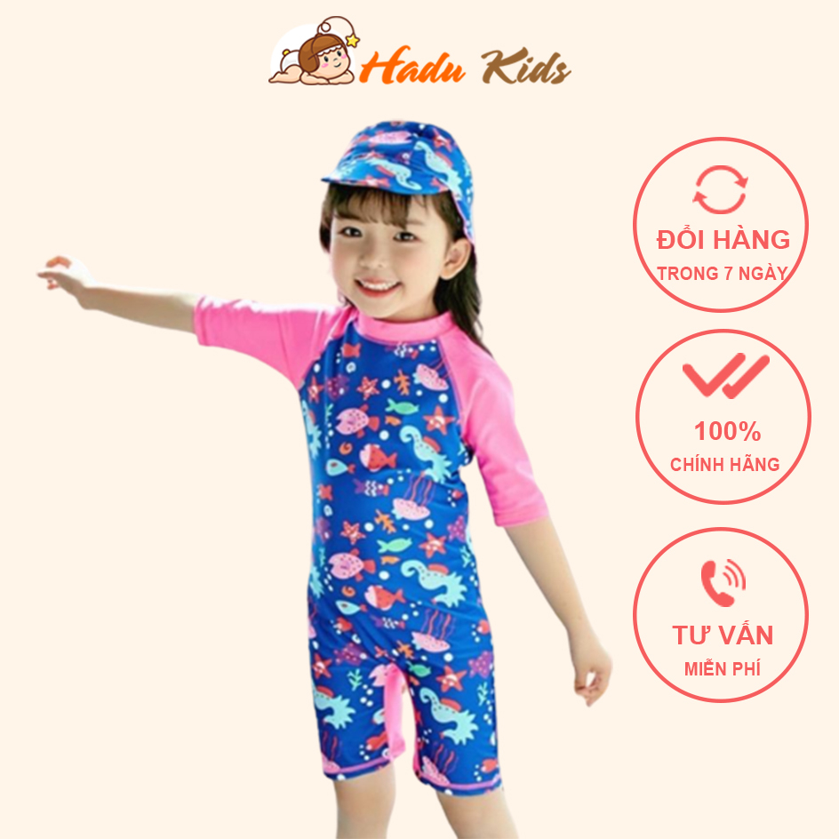Bộ bơi trẻ em Kèm Mũ Che Gáy hàng đẹp size đại 13-46kg Quần áo bơi, áo tắm bé gái từ 1 tuổi đến 13 tuổi Hadukids