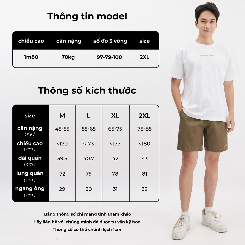 Quần short kaki nam PATTERN THE 1992 cạp chun