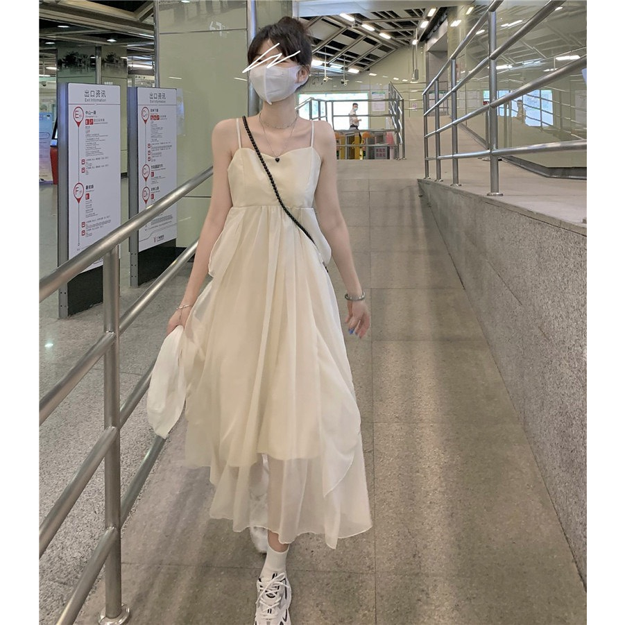 Set váy 2 dây và áo thun nữ , đầm mềm mại tiểu thư mix cùng áo cotton nữ có dây rút chỉnh dáng phong cách Hàn Quốc