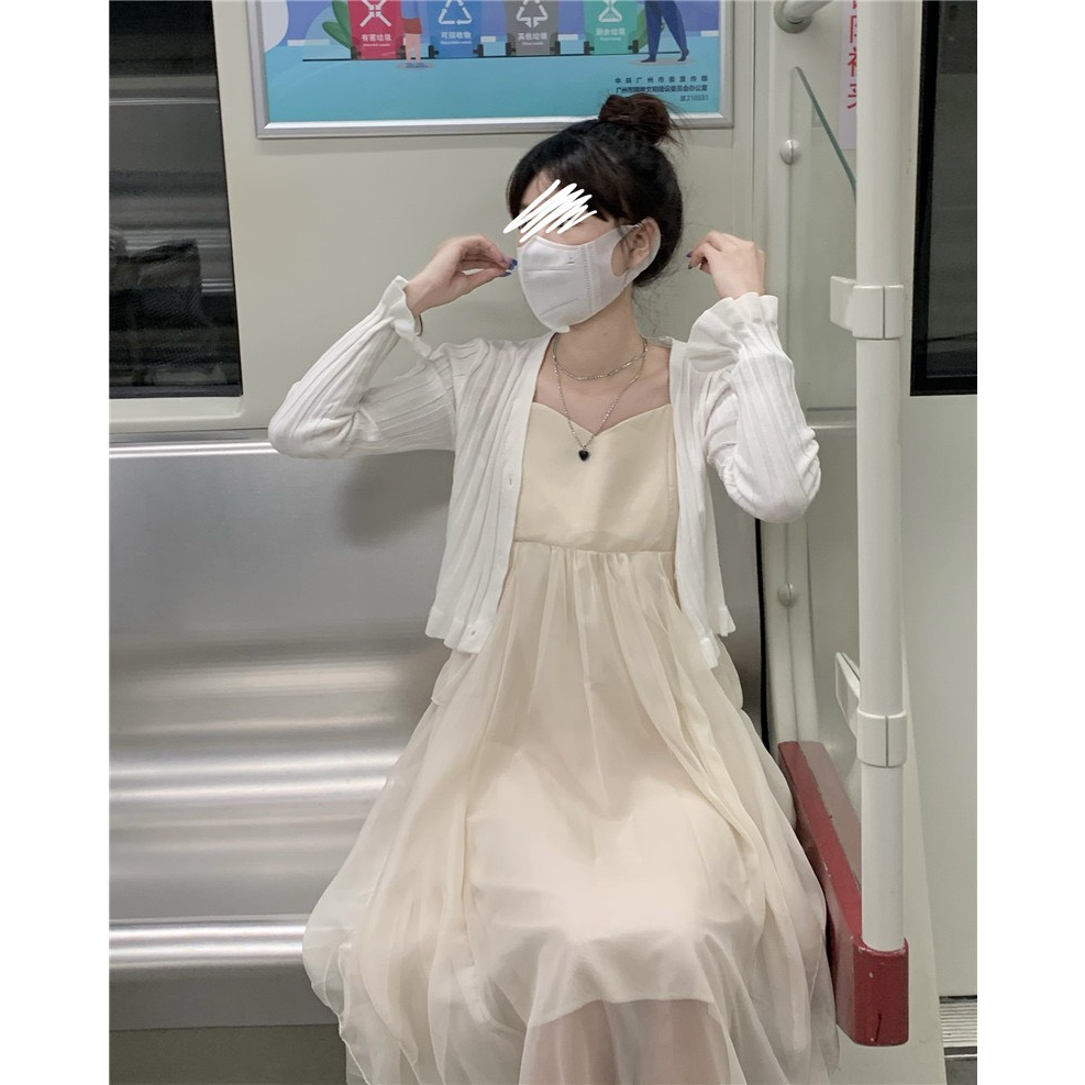 Set váy 2 dây và áo thun nữ , đầm mềm mại tiểu thư mix cùng áo cotton nữ có dây rút chỉnh dáng phong cách Hàn Quốc