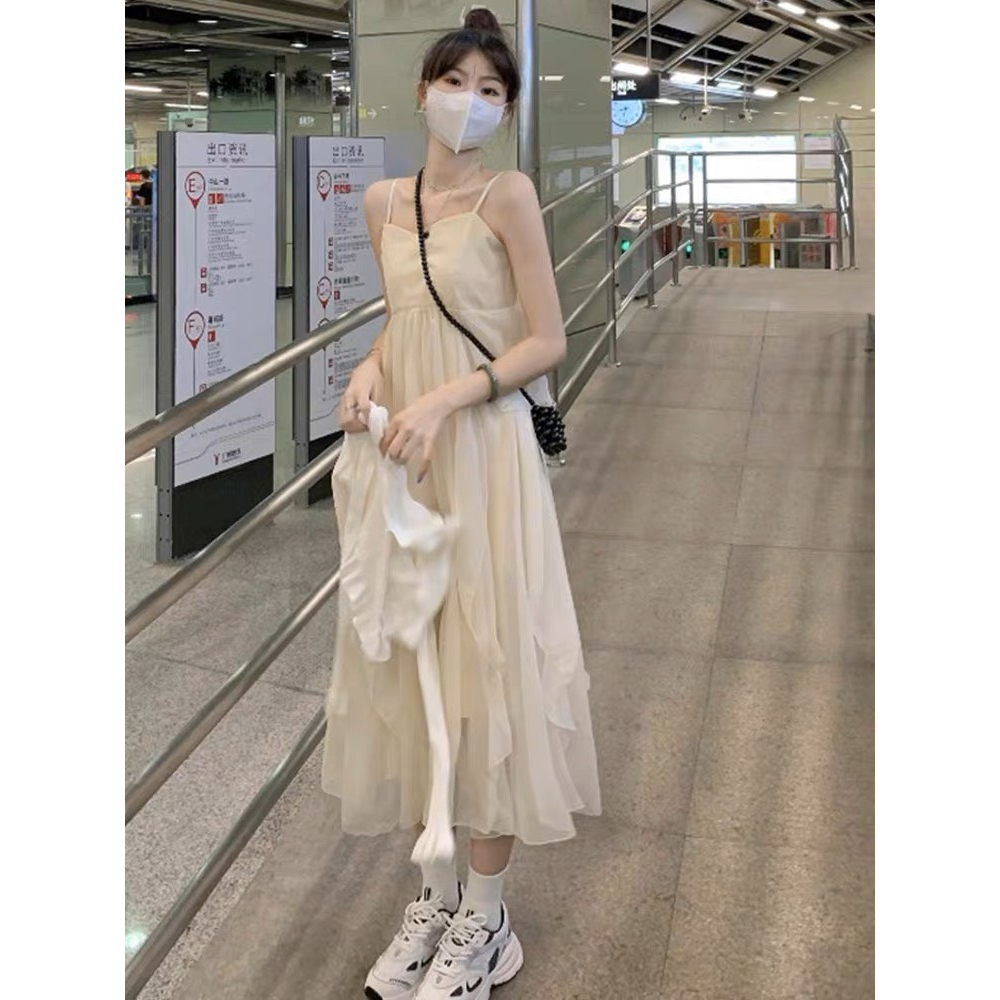 Set váy 2 dây và áo thun nữ , đầm mềm mại tiểu thư mix cùng áo cotton nữ có dây rút chỉnh dáng phong cách Hàn Quốc