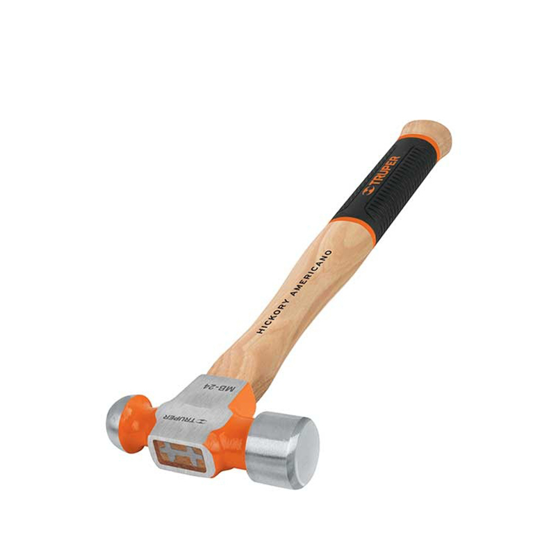 Búa đầu tròn cán gỗ Truper MB-24 (16903) 24oz/680g, đầu búa dạng 2 mặt tròn, có màu bạc, được làm từ hợp kim thép