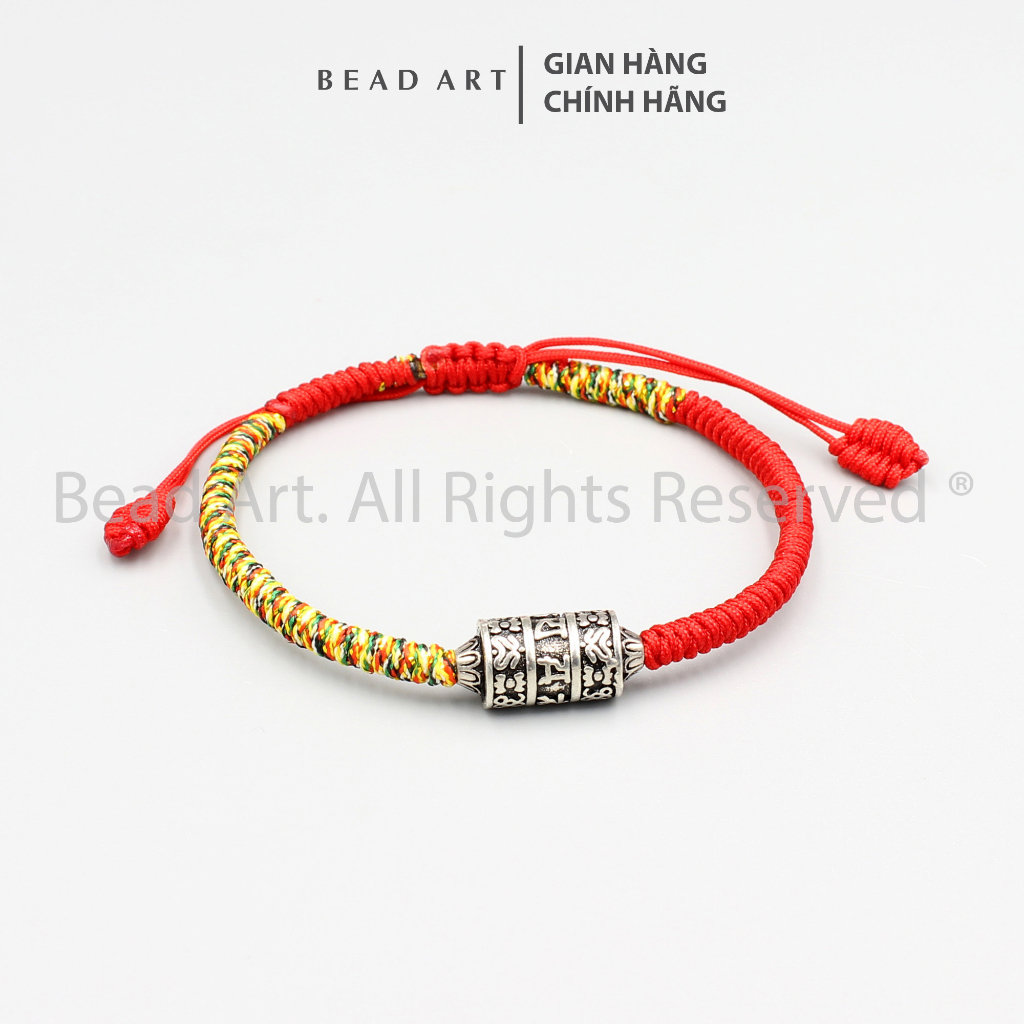 Vòng Tay Thắt Dây Tibet Phối Charm Bạc Lục Tự Chú Om Mani Padme Hum (Đỏ, Ngũ Sắc), Vòng Tay Phong Thuỷ, Chuỗi Hạt S50