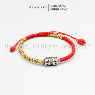 Vòng Tay Thắt Dây Tibet Phối Charm Bạc Lục Tự Chú Om Mani Padme Hum (Đỏ, Ngũ Sắc), Vòng Tay Phong Thuỷ, Chuỗi Hạt S50