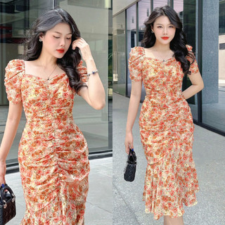 Đầm Hoa Dự Tiệc Form Đuôi Cá Tôn Dáng Chất Voan Tơ Thêu Siêu Đẹp A8215