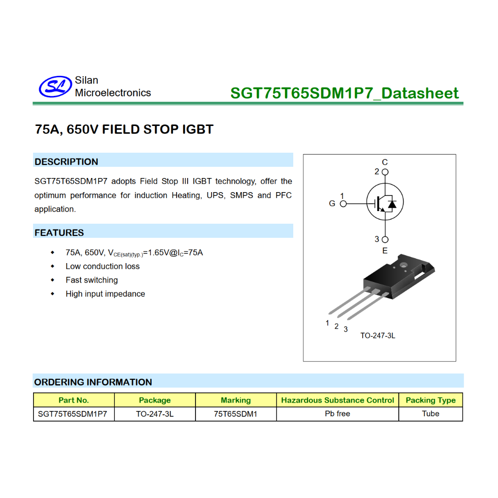 SGT75T65SDM1P7 IGBT 75A 650V Tháo Máy
