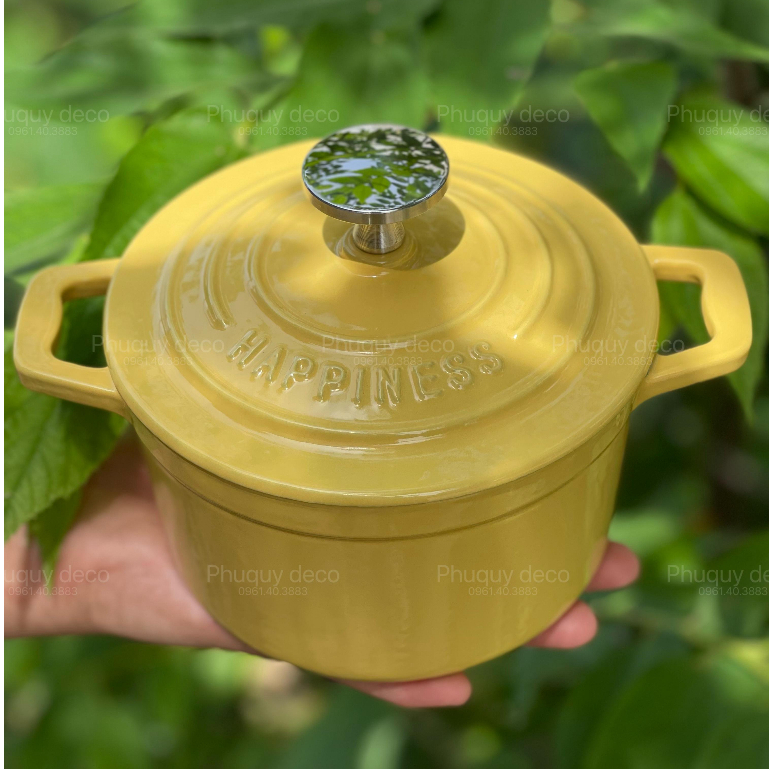 Nồi gang đúc nguyên khối tráng men mini kho cá hầm chống dính bếp từ
