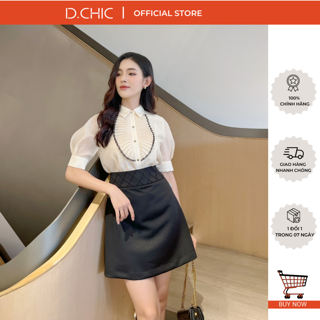 Áo sơ mi bèo cổ phối đen D.CHIC MS: 1811930