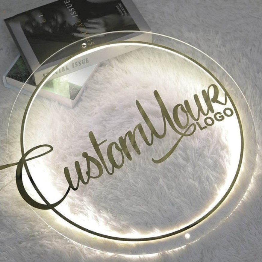 Bảng hiệu mica logo alu theo yêu cầu có gắn led neon