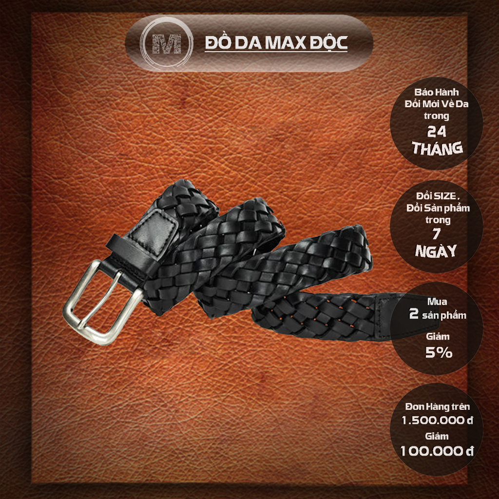 Dây lưng đan  da thật Dl21 chất liệu da bò dây có bản rộng 3,3 cm