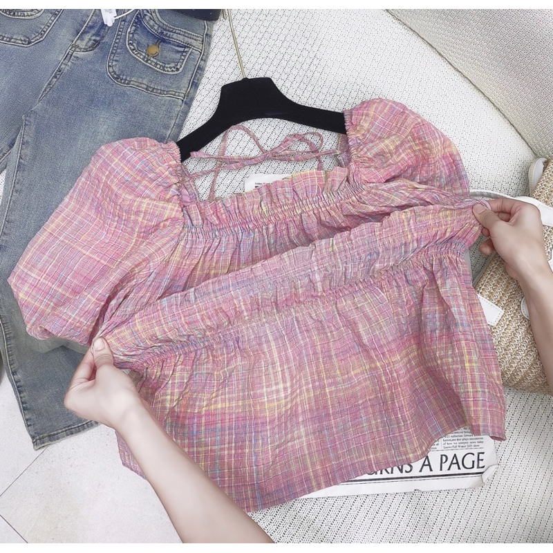 Áo Tiểu Thư Kẻ Đỏ Chun Ngực Có Bigsize Đến 86kg_Tcstore98