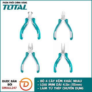 Bộ 4 kềm cắt đứt, kềm răng, kềm cắt và kềm mũi nhọn total tht1k0404 - loại mini 115mm, kìm điện, kìm cua, kìm mũi nhọn
