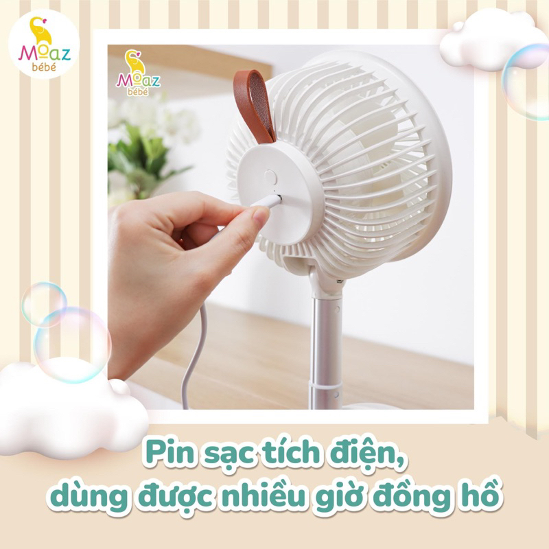 Quạt kẹp xe đẩy, quạt sạc tích điện mini, quạt kẹp mini moaz bebe mb063 bảo hành chính hãng 12 tháng