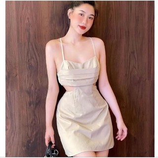 Đầm Hai Dây Thiết Kế Thô Lụa Khoét Eo Xếp Li Ngực Sang Chảnh