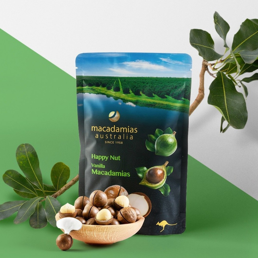 Hạt Maca hguyên vỏ Australia Happy Nut Vị Vanilla Macadamias Úc Healthy Care Extaste
