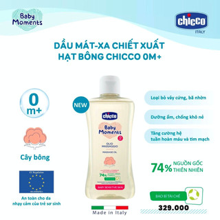 Dầu mát-xa chiết xuất hạt bông 0M+ Chicco 200ml, khoaitayshop18
