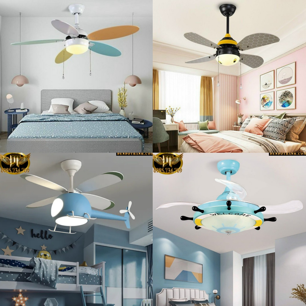 Quạt trần phòng ngủ cho bé trai bé gái, quạt phong cách cho trẻ dễ thương , quạt cho bé trai, bé gái DT LIGHT QTD