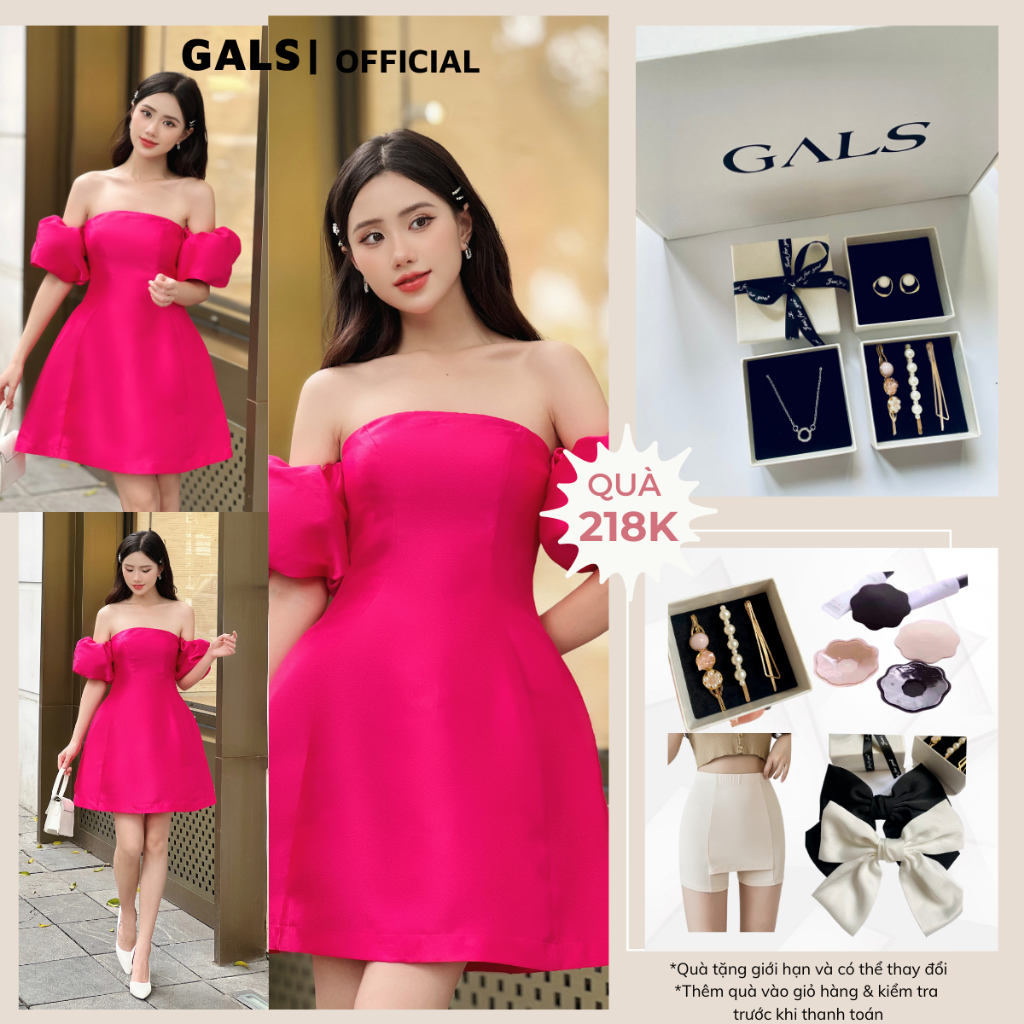 Váy đầm nữ thiết kế Stella Dress GALS tay phồng dáng A đệm nâng ngực đi chơi dự tiệc sang chảnh - Hồng fuchsia