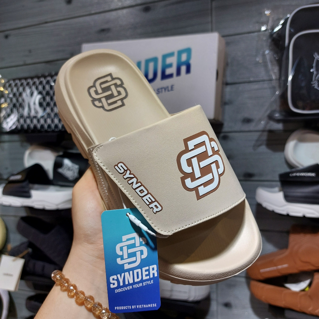 SYNDER-FULLBOX-Dép quai ngang Nam Nữ hàng độc quyền logo SYNDER-đế thô độn cao 4cm tăng chiều cao-quai dán xé có lót êm