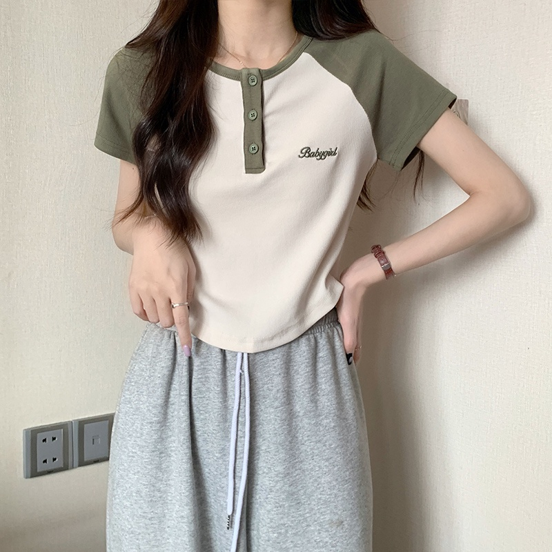 Áo thun Croptop ngắn tay cổ tròn BABYGID Nhiều Cúc Hot Trend, Áo phông cộc tay màu sắc tương phản thời trang mùa hè AP07 | BigBuy360 - bigbuy360.vn