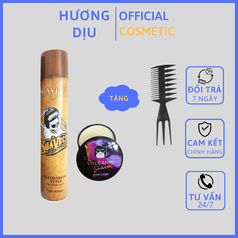 Combo gôm xịt tóc + sáp vuốt tóc Volcanic Clay tạo kiểu giữ nếp