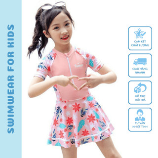 Bộ Đồ Bơi Áo Ngắn Tay Váy Liền Cho Bé Gái 2 Lớp Dày Dặn Thiết Kế Bồng Bềnh Đáng Yêu