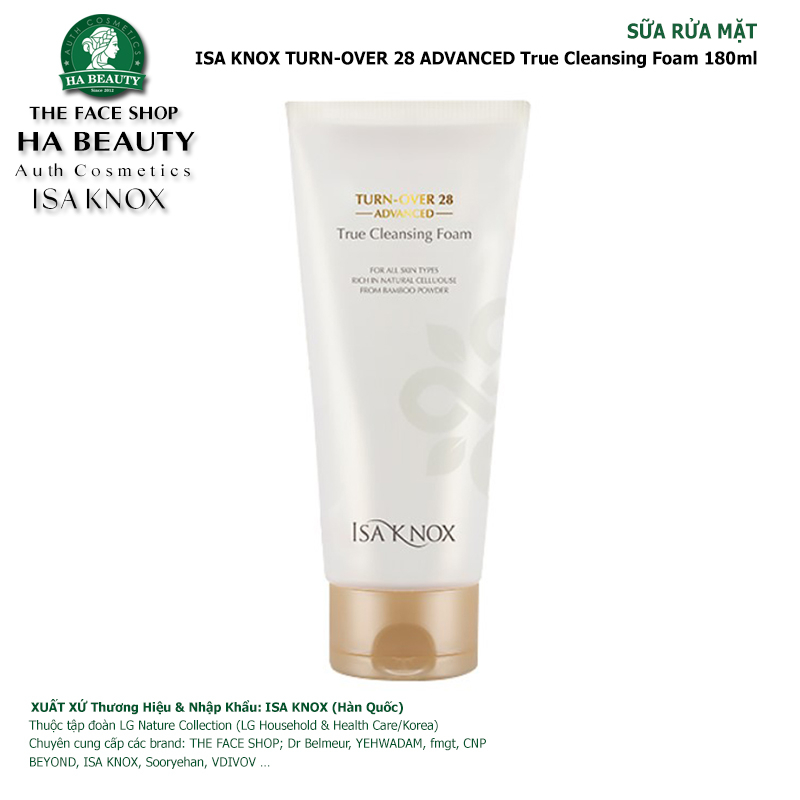 Sữa rửa mặt Cấp ẩm sạch mịn da ISA KNOX TURN-OVER 28 ADVANCED True Cleansing Foam 180ml Hàn Quốc