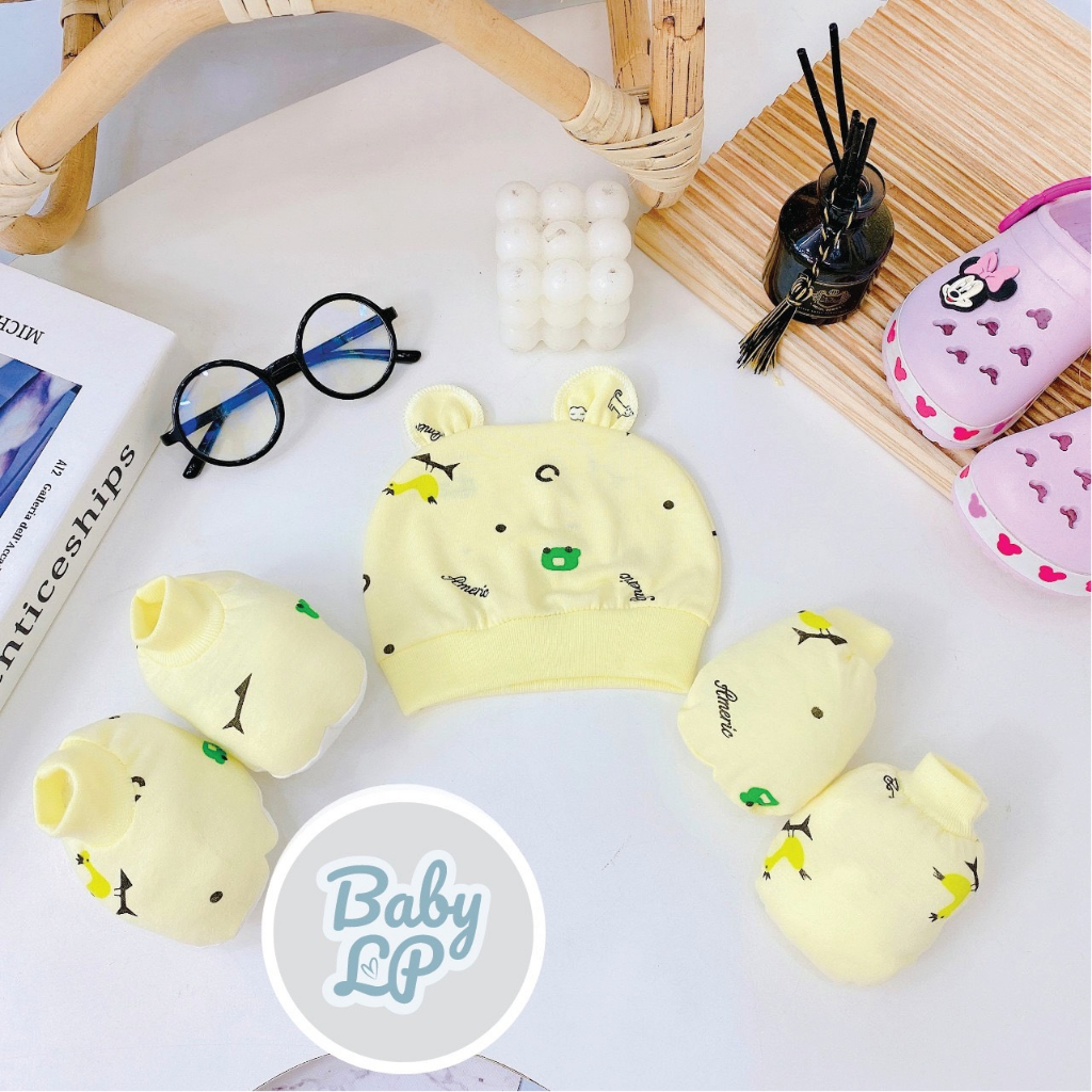 Sét mũ và bao tay bao chân HỌA TIẾT 5 MÓN chất cực đẹp đáng yêu cho bé SM03