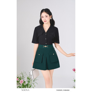 Áo sơ mi đũi đen thiết kế cổ vest cộc tay yoona - yh2s201