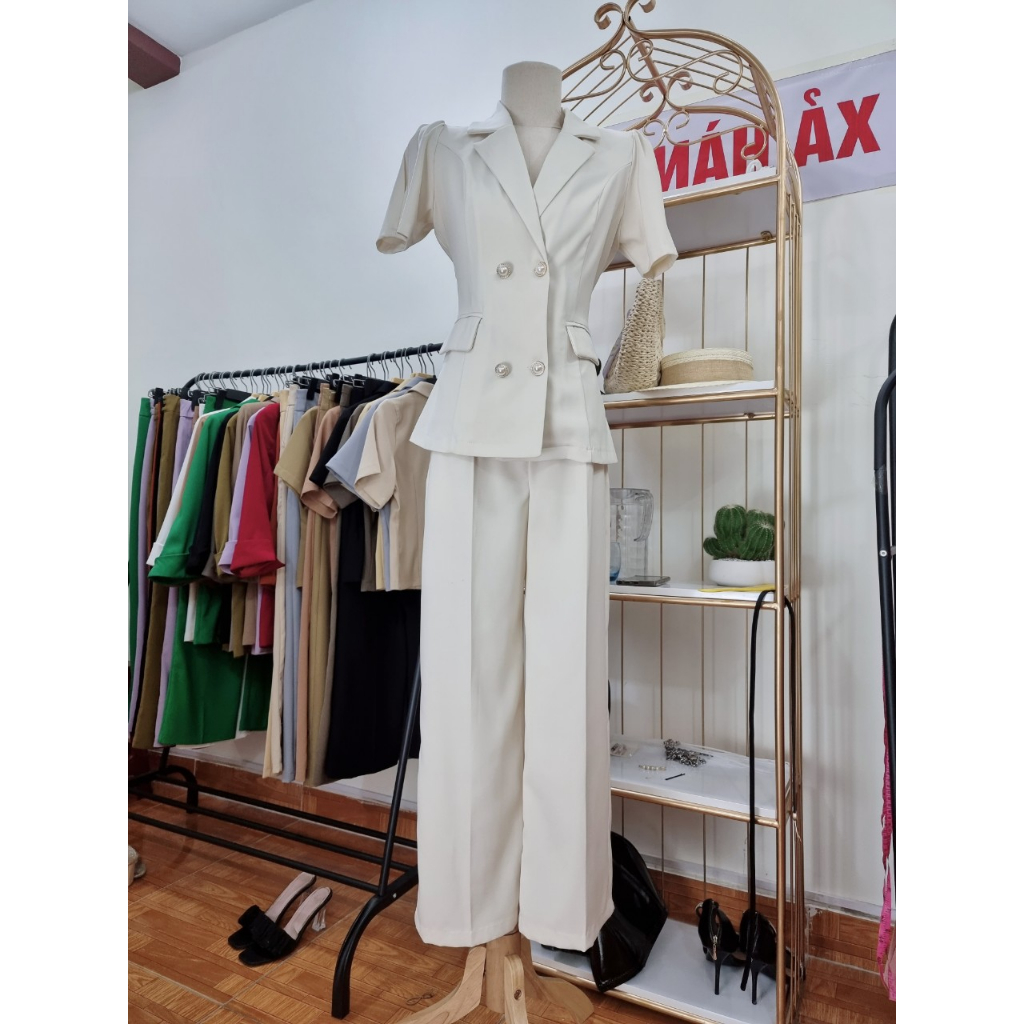 Sét vest thời trang nữ cao cấp áo cộc tay kết hợp quần ống suông Mã 186 đủ size