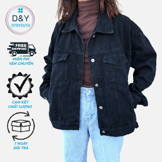 Áo khoác jean nữ form rộng cao cấp bigsize DYNYOUTH đen trơn phong cách đơn giản đậm chất