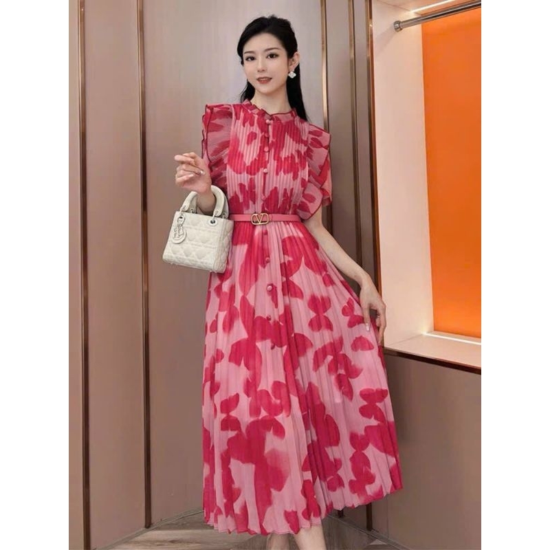 HÀNG NHẬP - ĐẦM XOÈ CÁNH TIÊN DẬP LY NỊT HỒNG TẶNG KÈM HOA TAI THỜI TRANG