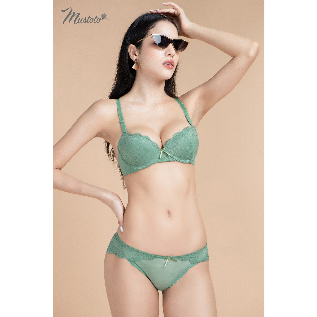Combo 2 Áo Lót Nữ Ren Có Gọng Phối Lưới Mút Mỏng Bra Camomile Da Nhạt, Xanh Lá (Mustoto MA19)
