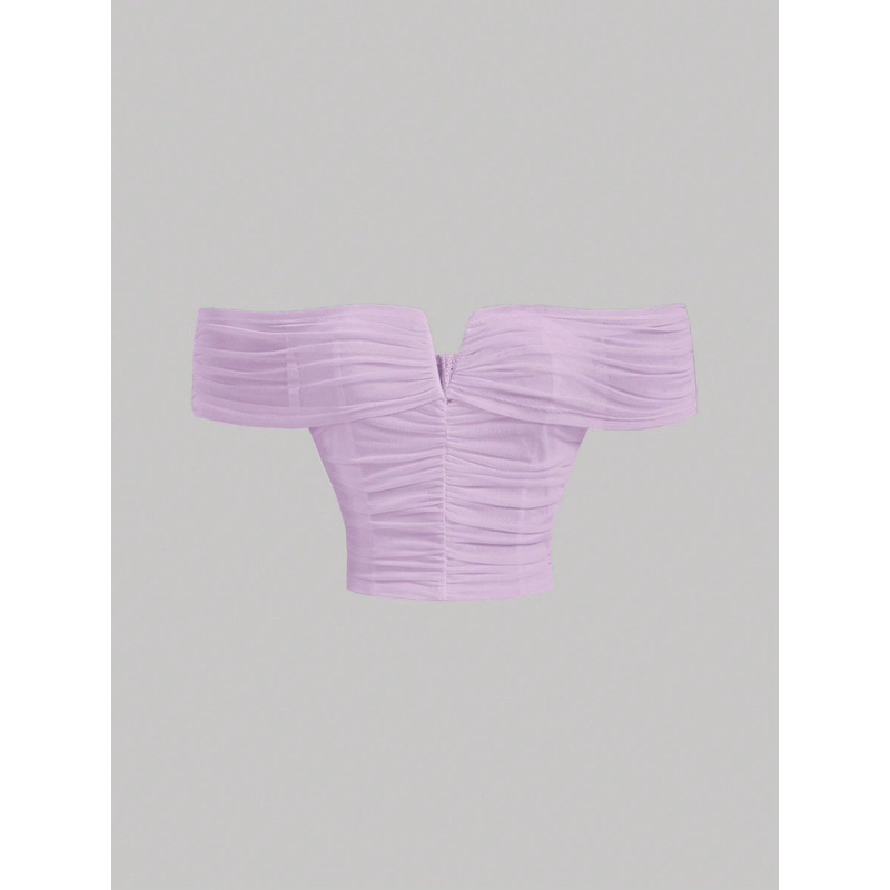 Áo thun kiểu bẹt vai màu trơn