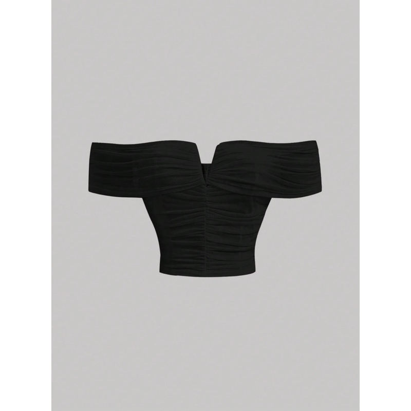 Áo thun kiểu bẹt vai màu trơn