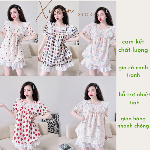 Bộ đồ ngủ Xốp phối ren vai từ 43 đến 70kg XINMIN.STORE