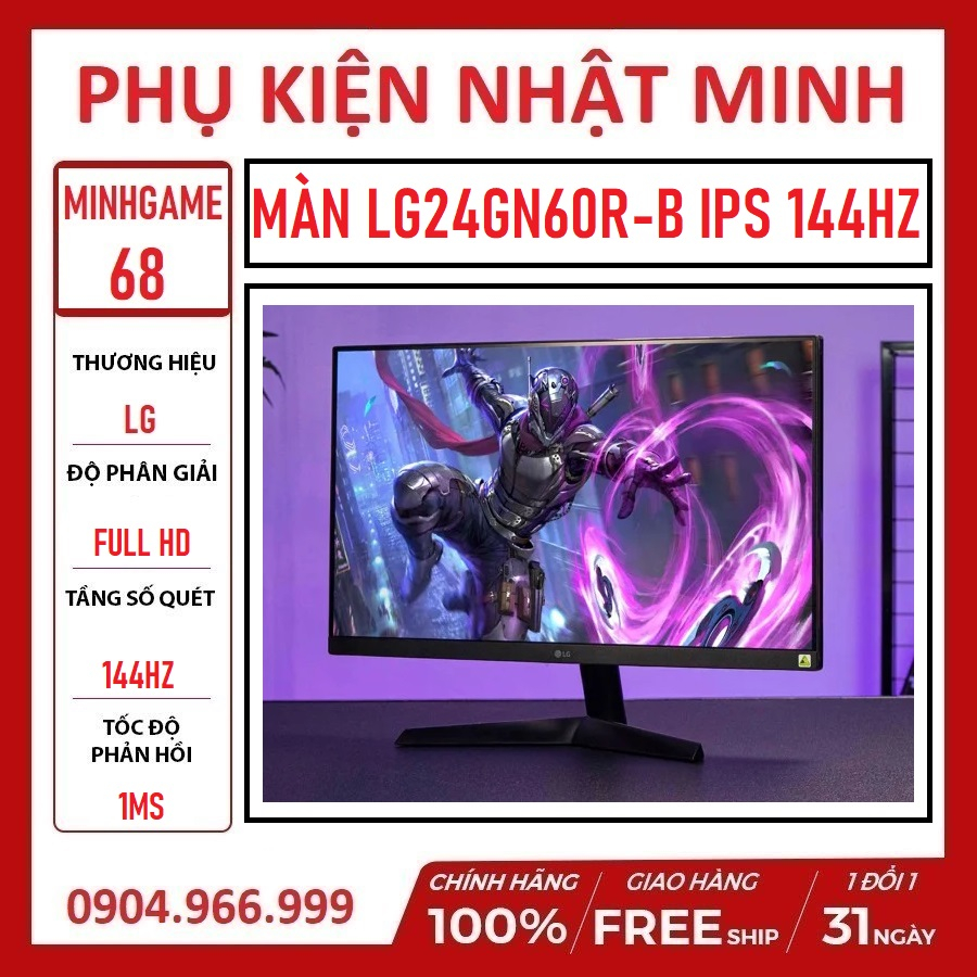 Màn hình chơi game LG24GN60R-B - 23,8” UltraGear™ Full HD IPS 1ms (GtG) màn hình gaming quốc dân chính hãng BH 24 tháng