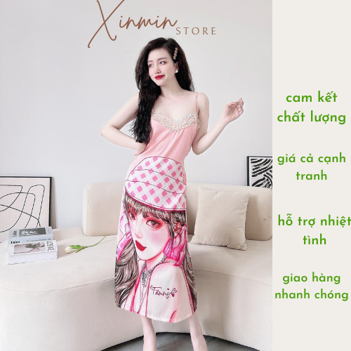 Váy Lụa latin xẻ tà in hình 3D size dưới 65kg XINMIN.STORE
