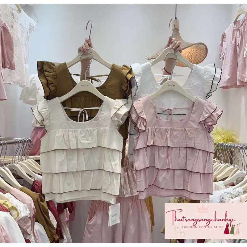 Áo babydoll cánh tiên bèo tầng croptop qc cao cấp