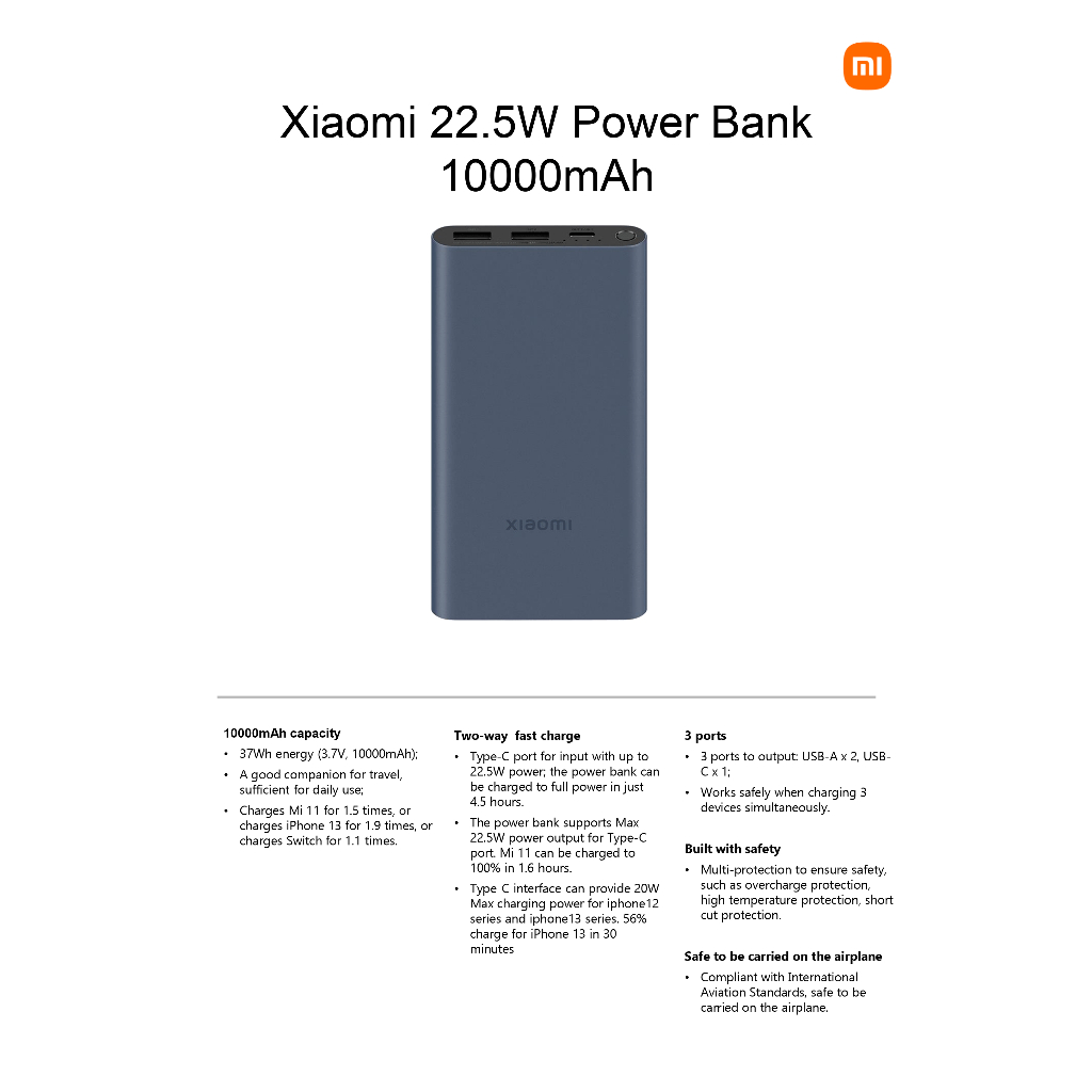 Pin sạc dự phòng Xiaomi 10000 mAh 22.5W Gen 4 Cổng Type-C   Bản Quốc Tế - Hàng chính hãng Digiworld