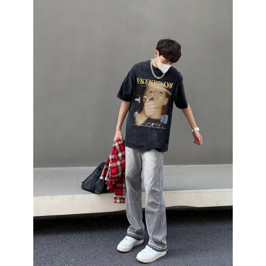 Áo Thun cotton Cổ Tròn In Họa Tiết Thời Trang hip hop Đường Phố