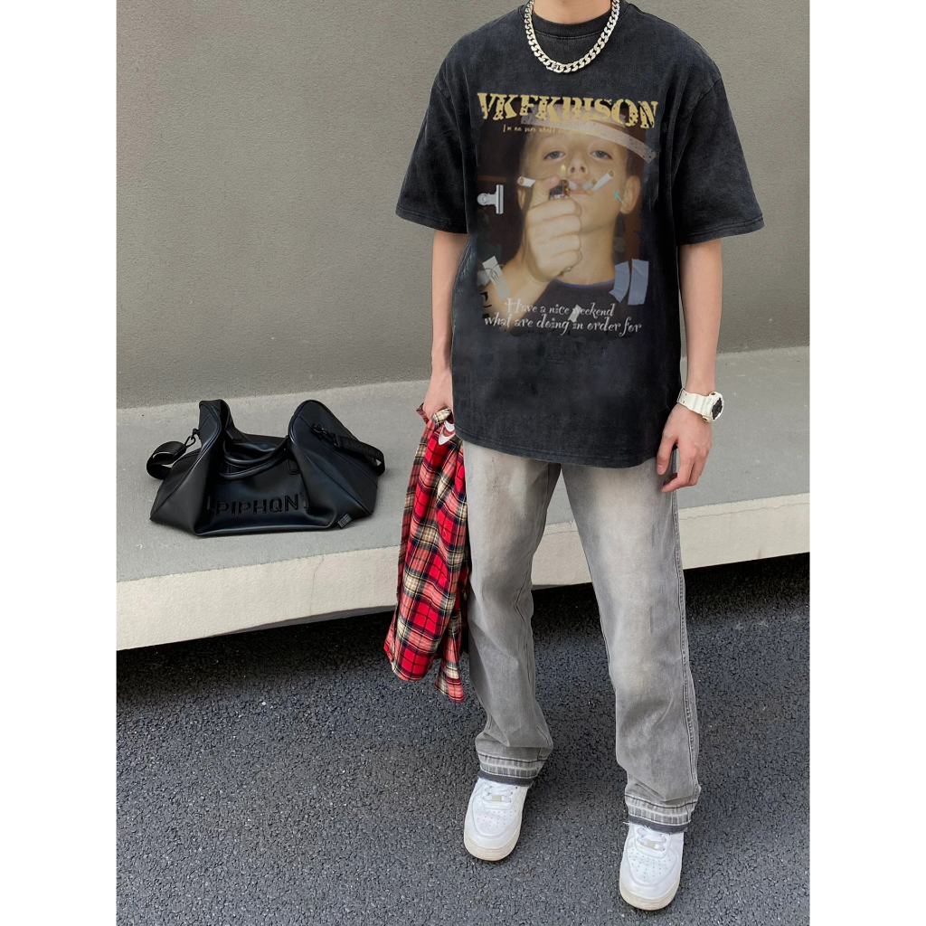 Áo Thun cotton Cổ Tròn In Họa Tiết Thời Trang hip hop Đường Phố