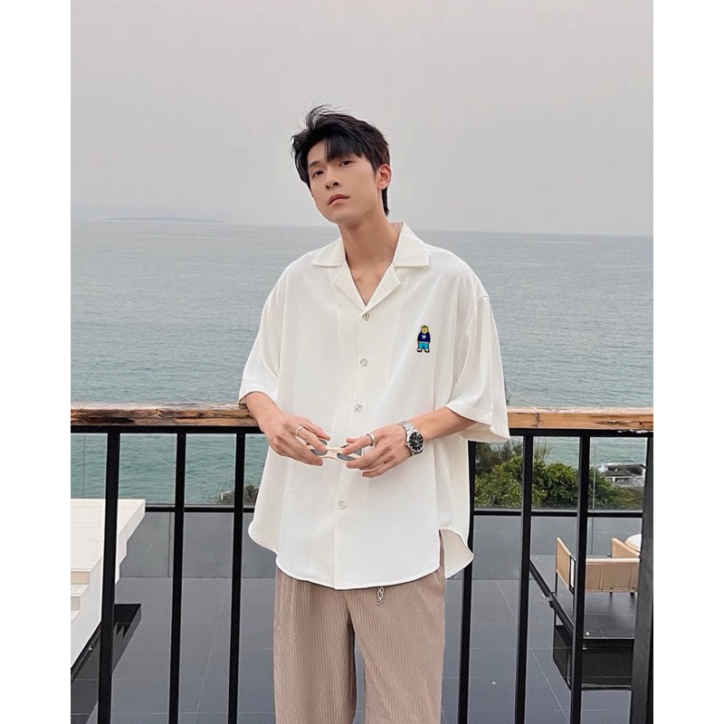 Sơmi Nam tay lỡ thêu gấu Bear