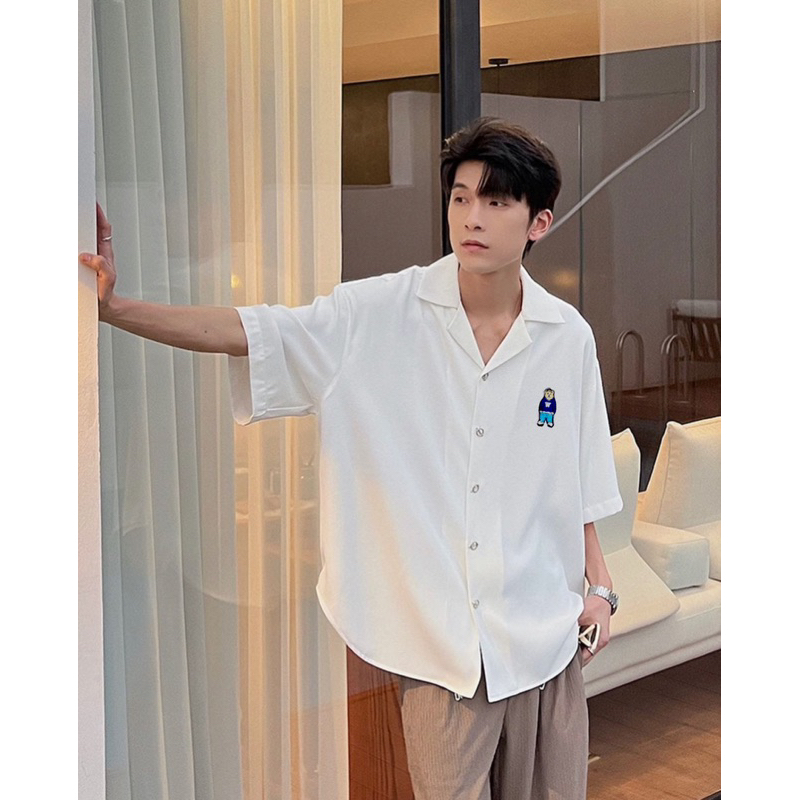 Sơmi Nam tay lỡ thêu gấu Bear