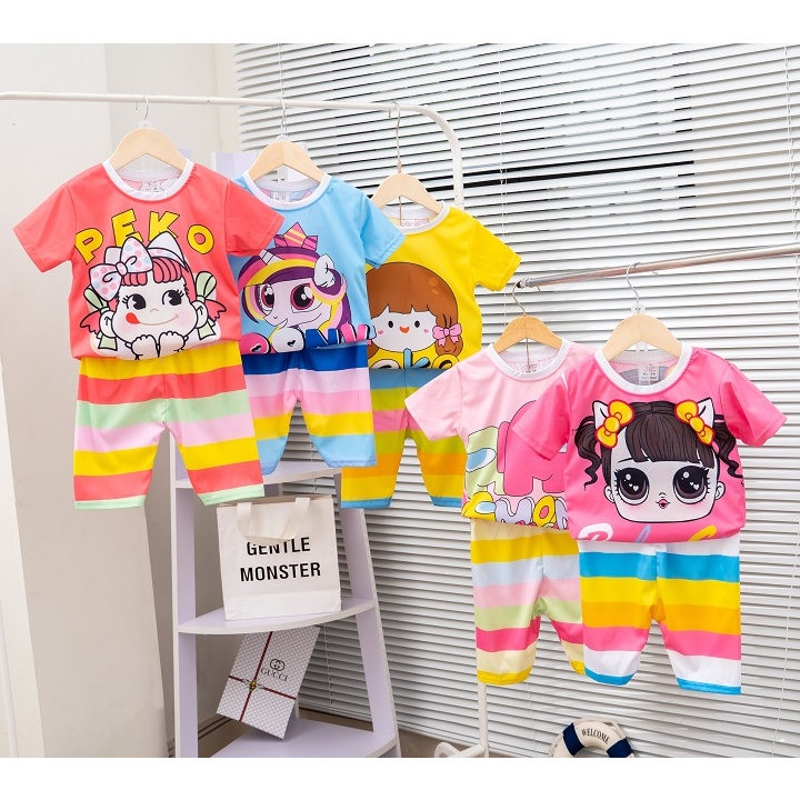 Quần áo bé gái đồ bộ Mimykid in 3D hoạt hình co giãn 4 chiều mềm mại thấm hút mồ hôi tốt cho bé từ 8-28kg