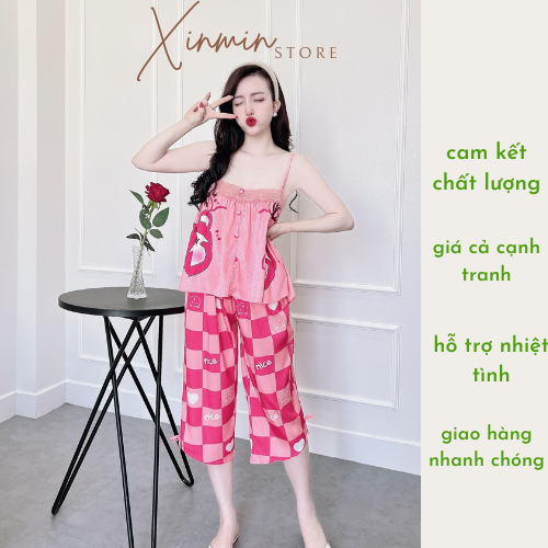 Bộ mặc nhà Lụa xước lửng 2 dây size dưới 65kg XINMIN.STORE