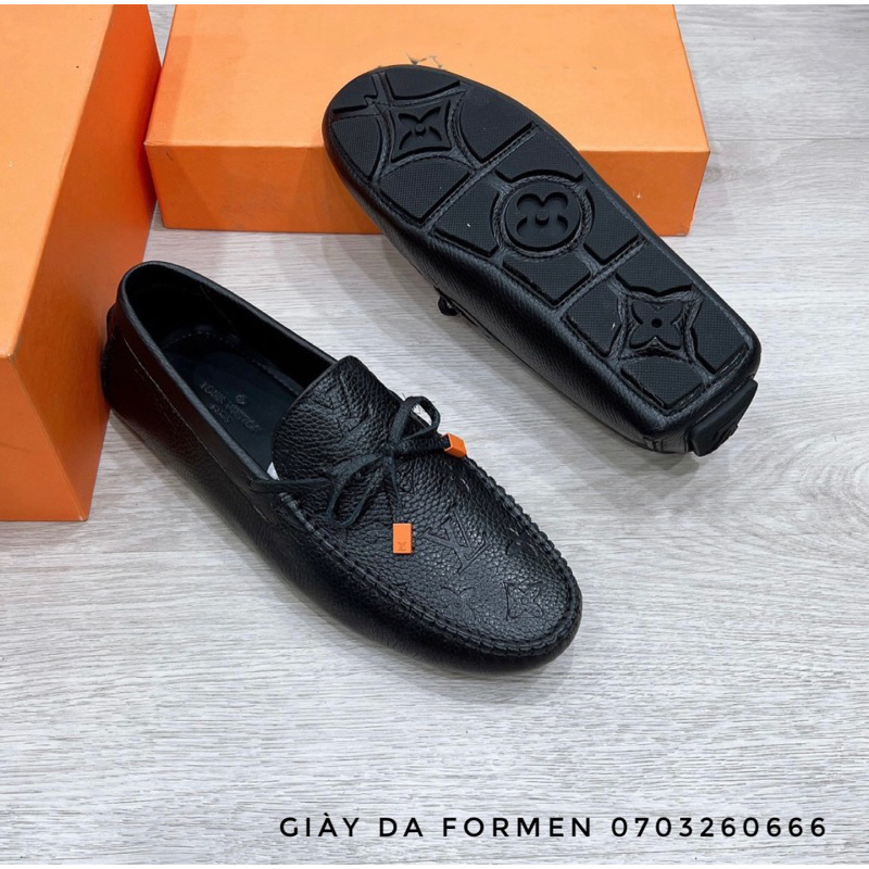 Giày lười nam LV da bò có nơ đế cao su bản mới 2023