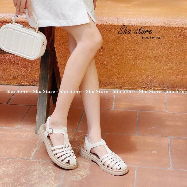Dép sandal nữ Shu Store xăng đan đế bằng quai đan phong cách vintage nhẹ nhàng êm ái