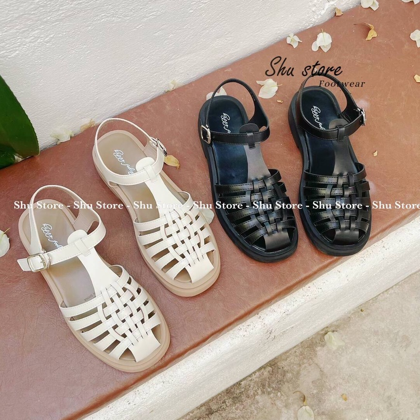 Dép sandal nữ Shu Store xăng đan đế bằng quai đan phong cách vintage nhẹ nhàng êm ái