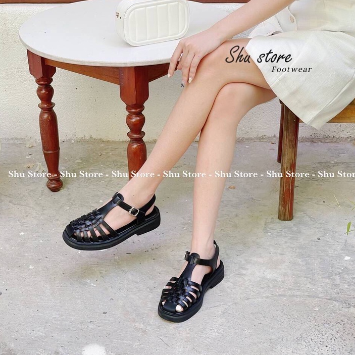 Dép sandal nữ Shu Store xăng đan đế bằng quai đan phong cách vintage nhẹ nhàng êm ái